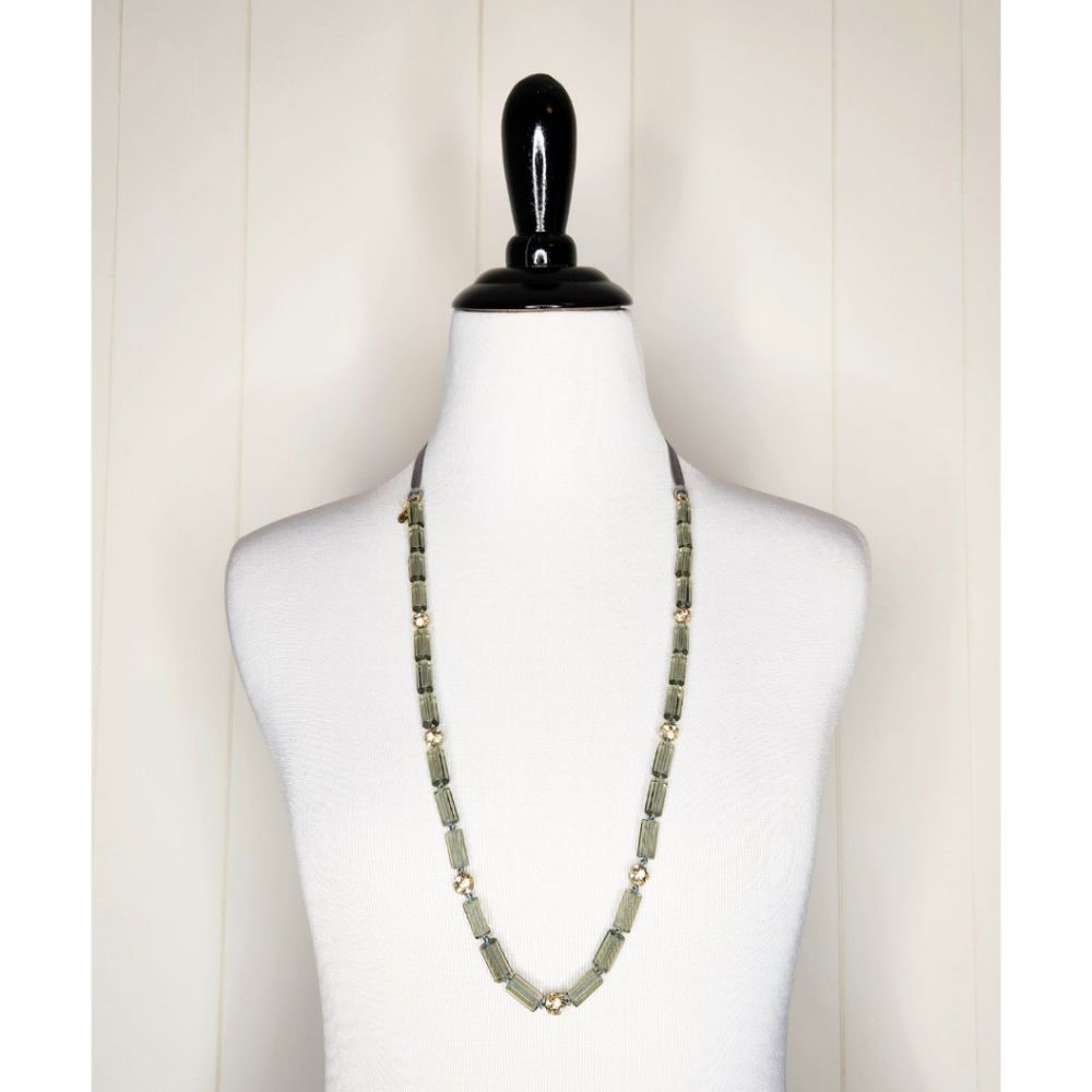 J. Crew Smoky Gray Glass Bead Ribbon Necklace